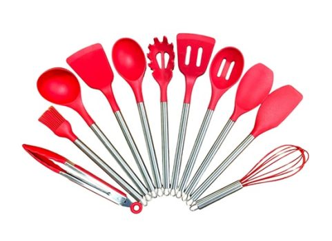 Conjunto Utensílios Cozinha 12 Pçs Inox E Silicone Vermelho