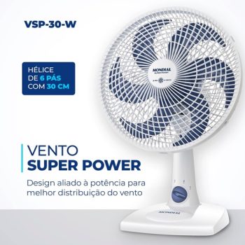 Ventilador de Mesa Mondial 220V, 30cm, 6 pás, Super Power – VSP-30-W