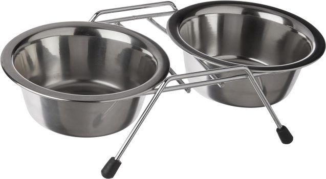 Chalesco – Comedouro Duplo para Cães,180 ml, Cromado