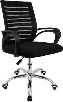 Cadeira De Escritório Giratória Home Office Encosto Zebrado em Malha Respirável Preta com Base Cromada e Cinco Rodinhas