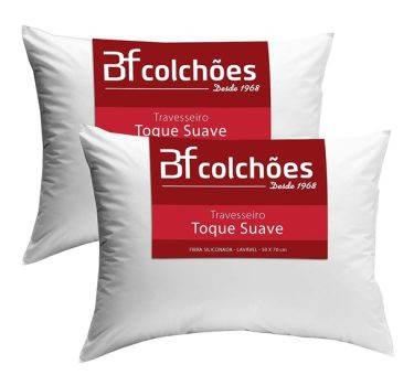 Kit 2 Travesseiros 50x70cm Antialérgico Lavável Fibra Siliconada Macio BF