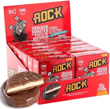 Alfajor Fit C/Whey Protein Rock Peanut Cracker Monster C/12 Unidades Chocolate Belga com Coco