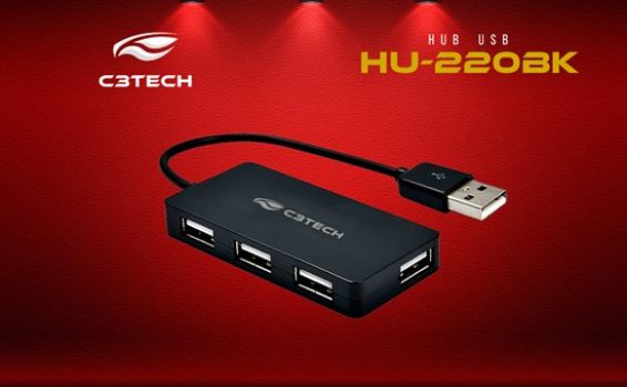 Hub USB 2.0 C3Tech, 4 Portas HU-220BK, Preto