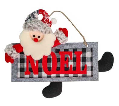 Magizi by Tuut, Enfeite de Natal, Placa de Tecido Xadrez, Papai Noel Deitado, 25cm