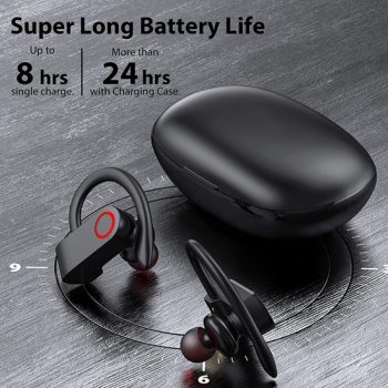 Fones de Ouvido Bluetooth, Hrich Bluetooth 5.1 Fones de Ouvido Estéreo Deep Bass Sport, Microfone Embutido, Visor Digital LED, Fone de Ouvido 36H Playtime, para Academia de Ginástica Esportiva