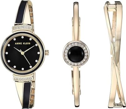 Anne Klein Conjunto feminino de relógio e pulseira com detalhes em cristal premium