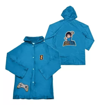 Capa De Chuva Infantil Menino Com Capuz Azul Gamer Tamanho G