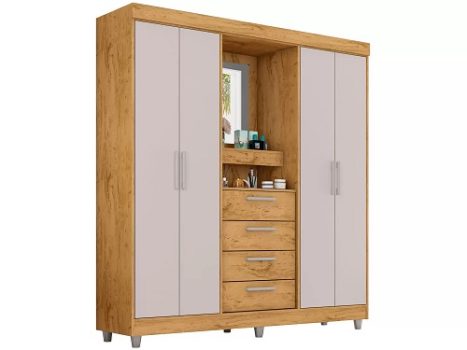 Guarda-roupa com Espelho 4 Portas 4 Gavetas Araplac Pequim