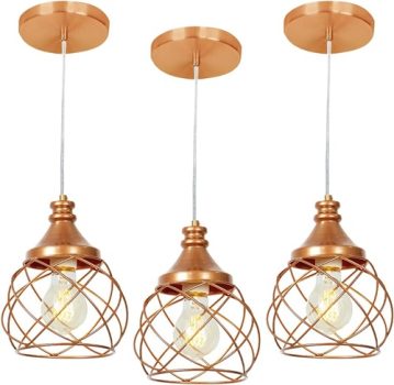 Kit 3 Lustres Pendente Esfera Aramado Cobre 15cm