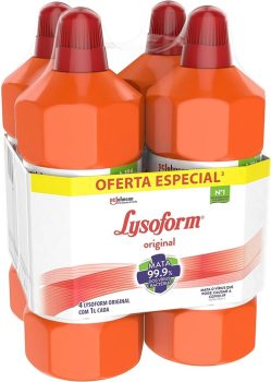 Lysoform – Kit Desinfetante Líquido Bruto Original 1L, 1 Pacote com 4 unidades