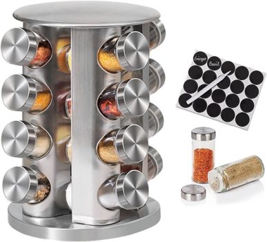 Porta Tempero Condimento Redondo Inox 16 Potes Giratório (Inox)