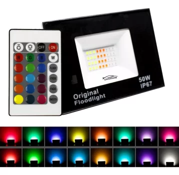 Refletor Led Holofote 50w Rgb Colorido C Controle