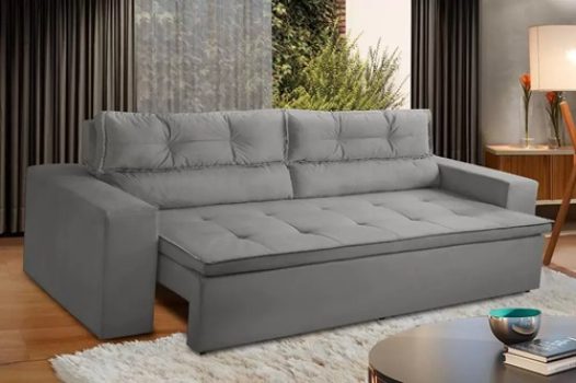 Sofá Retrátil e Reclinável 3 lugares com Molas 2,00m Vegas Suede Cinza Adonai Estofados