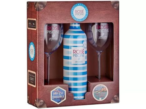 Vinho Rosé Meio Seco Rosé Piscine – Kit Cristal Blue França 750ml com Taça