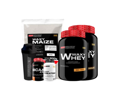 KIT 2x Whey Protein Waxy Whey 900g + BCAA 4,5 100g + POWER Creatina 100g + Waxy Maize 800g + Coqueteleira – Bodybuilders