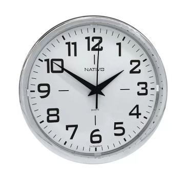 Relógio De Parede 23cm Redondo Metalizado Cromo Escritório Cozinha Sala – Nativo