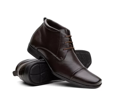 Bota Social Masculino Cano Médio Café De Amarrar Super Confortável e Estiloso Bico Fino Italiano – Dallu Calçados