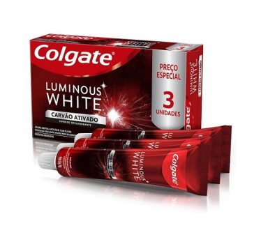 Creme Dental Clareador Colgate Luminous White Carvão Ativado 70g 3 unidades