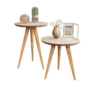 Mesa de Apoio e Mesa Lateral – Kit Duplo Classic – Off White/Freijó – Gaio e Cia