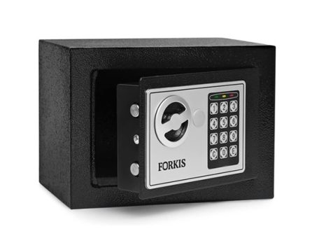 Cofre Eletrônico Em Aço Senha Chave 23x17x17, Forkis, Preto