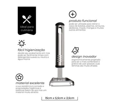 Mimo Style Descascador de Legumes 15cm, Feito Inteiramente de Aço Inoxidável.