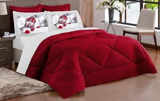 Kit Edredom Queen Natal Boneco De Neve Dupla Face