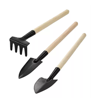 Kit Mini Ferramentas Útil Para Jardinagem Cabo Madeira 21cm