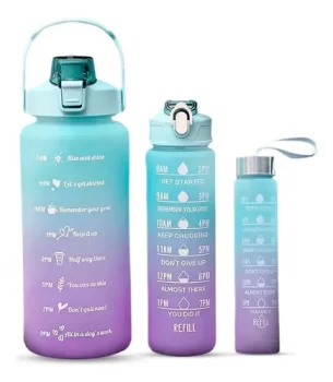 Kit 3 Garrafas Motivacional Garrafinha Água Squeze