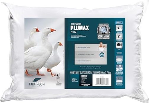 Travesseiro Toque de Pluma – Plumax Percal – Integralmente lavável em máquina – P/ fronhas 50×70 cm – Fibrasca, Branco