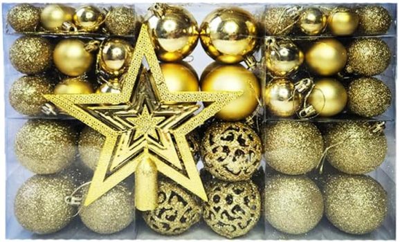 Kit C/100 Bolas de Natal Lisas/Foscas/Glitter – Dourado