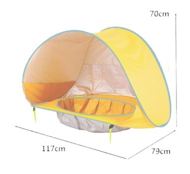 BARRACA DE PRAIA INFANTIL COM PISCINA E PROTEÇÃO UV MC10006 (AMARELO)