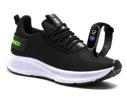 Tênis Esportivo Masculino Academia Caminhada Confortável Leve + Relógio