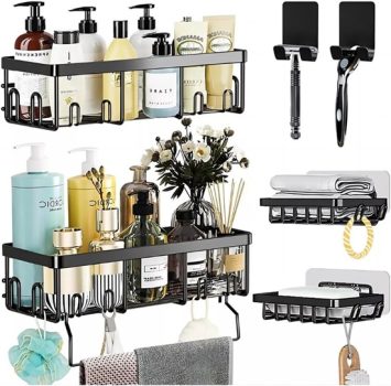 Kit 7Prateleiras Para Banheiro Lavanderia Cozinha Quarto Adesiva Decorativa Organizadora Lateral (Preto)