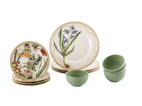 Aparelho de Jantar 12 Peças Alleanza Cerâmica Branco e Verde Água Redondo Bulbo