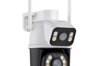 Câmera IP Sem Fio de Segurança Externa HD 3MP, Câmera de Visão Noturna Infravermelha WiFi, Dupla Lente Grande Angular, IP66 à Prova D’água e à Prova de Poeira, Chamada de Voz Bidirecional