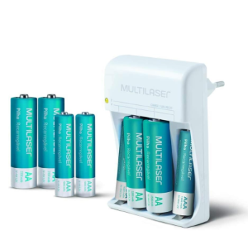 Carregador De Pilhas Multilaser Aa/Aaa+ 8 Pilhas (4 AAA e 4 AA) – CB093, Prata
