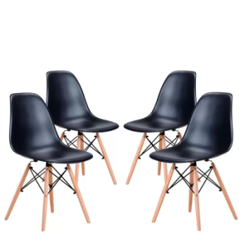 Conjunto 4 Cadeiras Eames Eiffel com pés de madeira – Preto – Travel Max