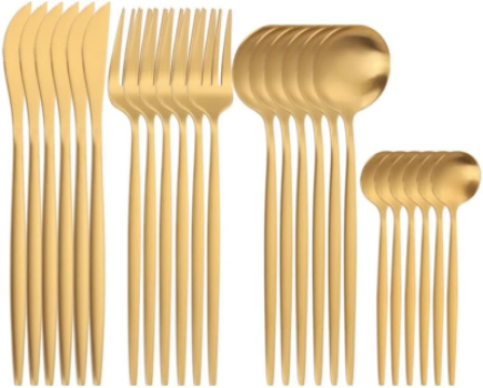 Conjunto De Talheres Aço Inoxidável 24 Pcs Faqueiros Kits (AMARELO)