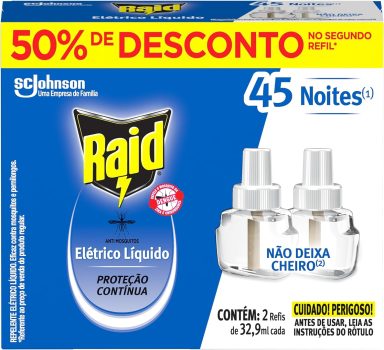 Inseticida Elétrico Líquido Refil Regular 2 Unidades, 32.9 ml Cada, Raid, 2 unidades, pacote de 2