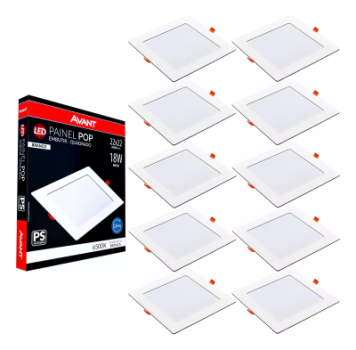 Kit 10 Painel Plafon Luminaria Embutir Teto 22×22 18w Avant
