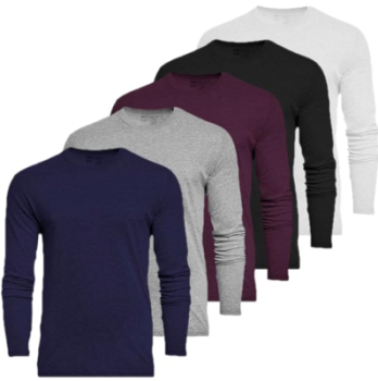 Kit 5 Camisetas Manga Longa Masculinas Slim Algodão 30.1 Zaroc