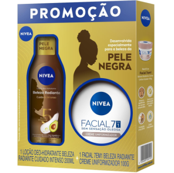NIVEA Kit Beleza Radiante – Hidratante Desodorante Corporal Cuidado Intenso 200ml + Hidratante 7 em 1 100g