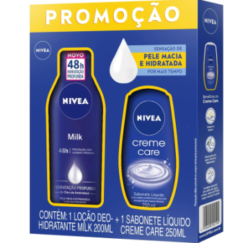 NIVEA Kit Loção Hidratante Milk Pele Seca a Extrasseca 200ml + Sabonete Líquido Creme Care 250ml