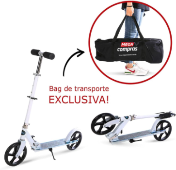 Patinete Adulto/Juvenil Até 100KG Rodas Grandes 200mm Com Bag de Transporte