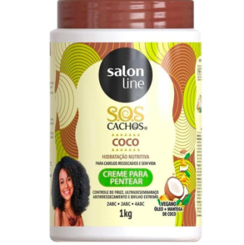 Salon Line Creme Para Pentear SOS Coco, Branco, 1000 g