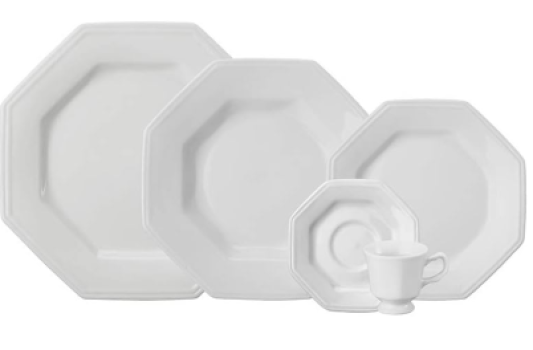 Serviço de Jantar e Café 30 Peças em Porcelana, Modelo Octogonal, Prisma, Branco, Porcelana Schmidt
