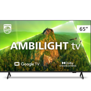 Smart TV Philips Ambilight 65″ 4K 65PUG7908/79, Google TV, Comando de Voz, Dolby Vision/Atmos, VRR/ALLM, Bluetooth