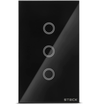 Steck, Interruptor Inteligente 4×2”, Touch Wi-Fi Steck Ambiente Conectado, 3 Módulos, Bivolt, Preto
