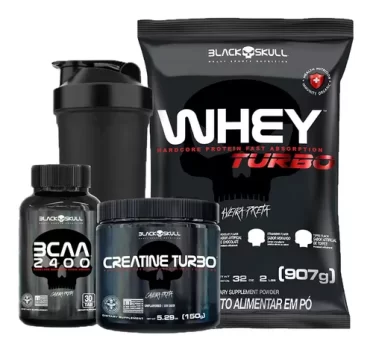Combo Whey Protein Turbo + Bcaa + Creatina – Black Skull