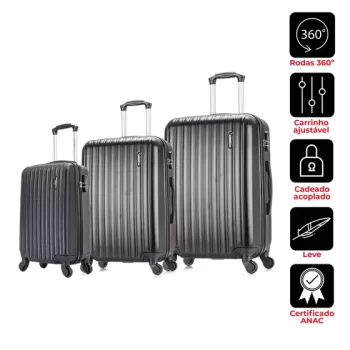 Conjunto malas de viagem Londres P, M e G Swiss Move Preta